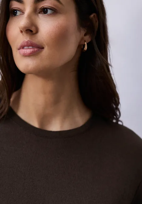 T-shirt à col rond en tricot espresso brown