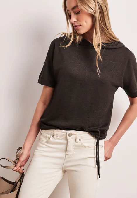 T-shirt à manches courtes avec capuche et cordon de serrage espresso brown