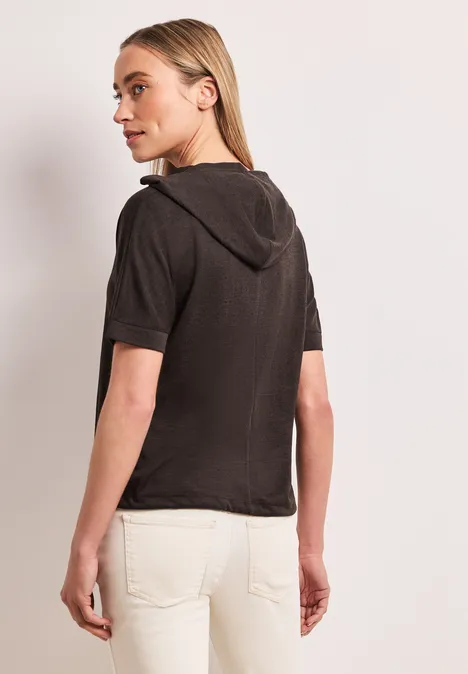 T-shirt à manches courtes avec capuche et cordon de serrage espresso brown