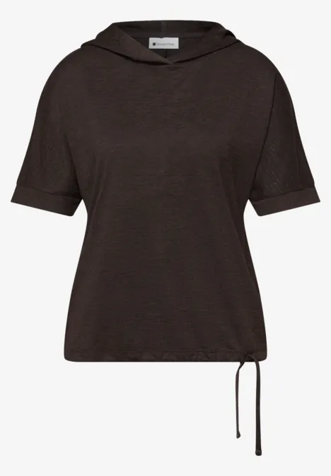 T-shirt à manches courtes avec capuche et cordon de serrage espresso brown