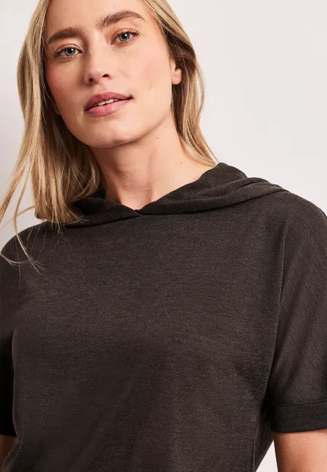 T-shirt à manches courtes avec capuche et cordon de serrage espresso brown