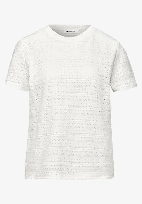 Kurzarm Shirt mit Rundhals aus Spitze off white