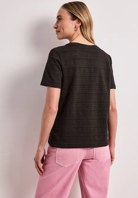 Kurzarm Shirt mit Rundhals aus Spitze espresso brown