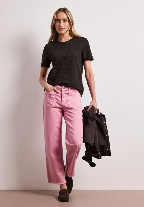 Kurzarm Shirt mit Rundhals aus Spitze espresso brown