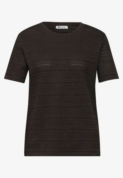 Kurzarm Shirt mit Rundhals aus Spitze espresso brown