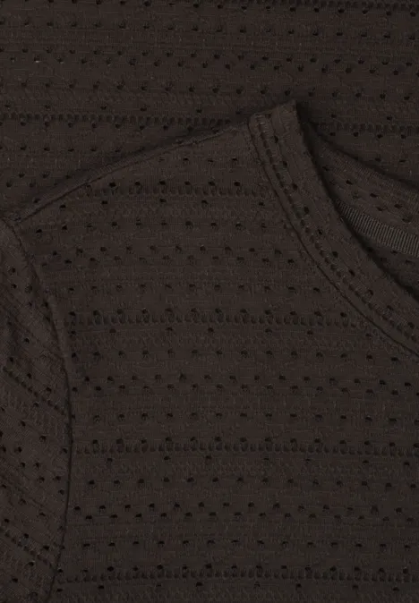 Kurzarm Shirt mit Rundhals aus Spitze espresso brown