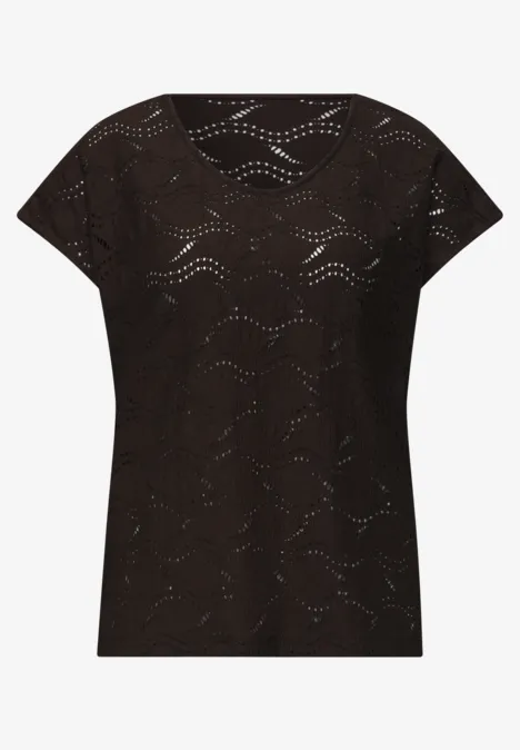 Zwart T-shirt met geponst golvend patroon