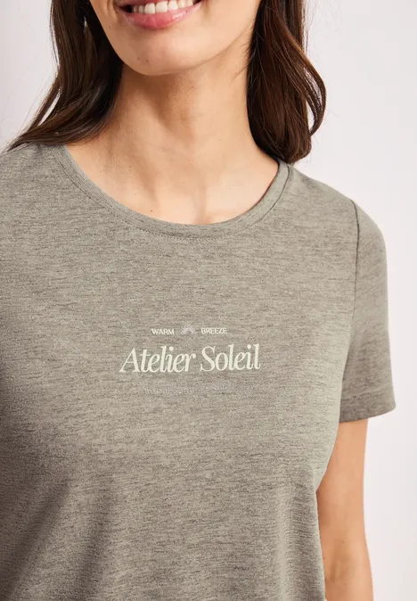 T-Shirt mit Rundhals und Wording timeless beige