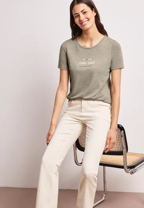 T-Shirt mit Rundhals und Wording timeless beige