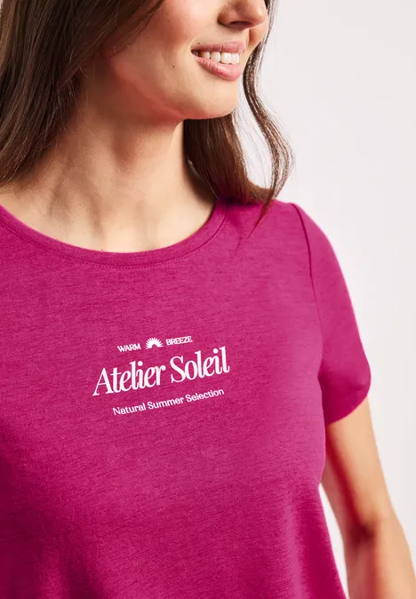T-Shirt mit Rundhals und Wording magenta dream