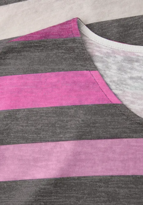 T-shirt à col en V arrondi et à rayures espresso brown