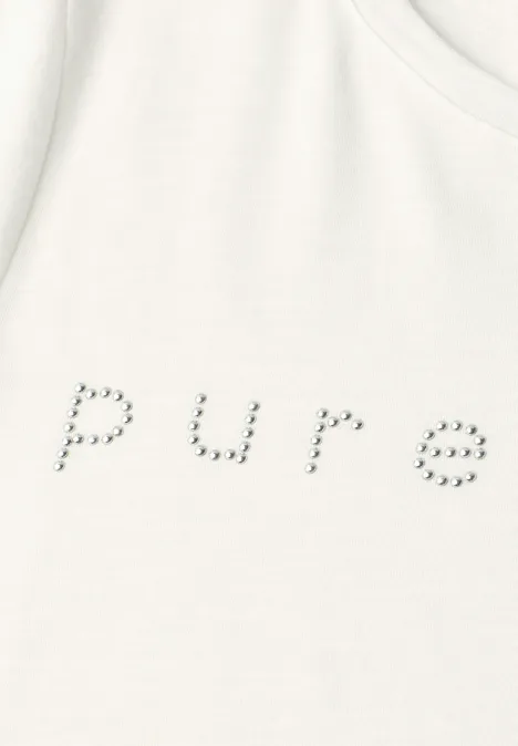 Wit T-shirt met het woord 'pure' van metalen studs op de voorkant.