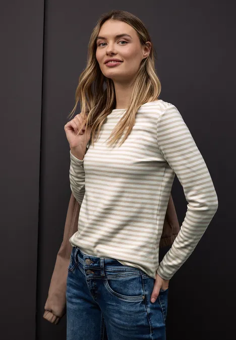 T-shirt à rayures cotton beige