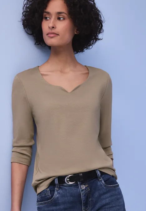 Koszulka z dekoltem w kształcie serca light terra mocha