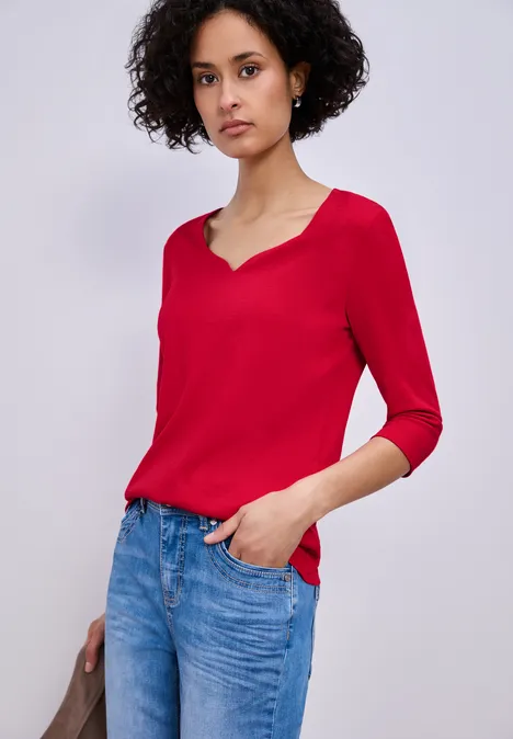 Shirt met hartvormige halslijn salsa red