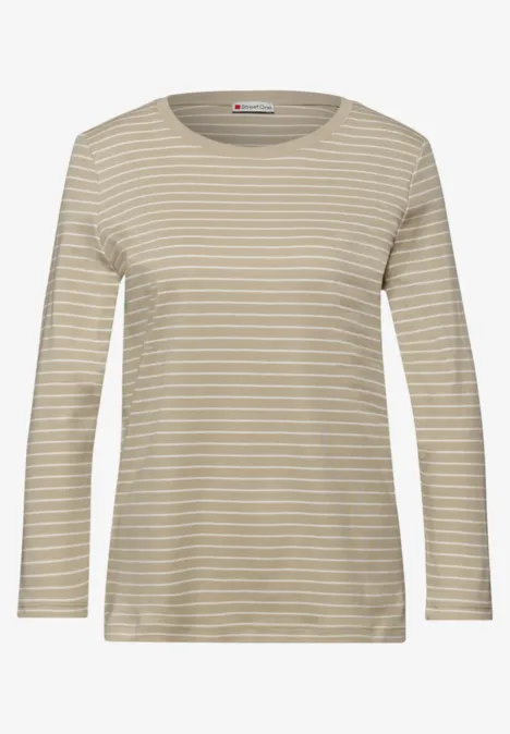 Gestreept shirt cotton beige