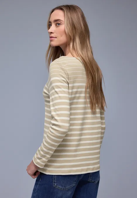 Gestreept shirt cotton beige