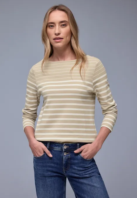 Gestreept shirt cotton beige