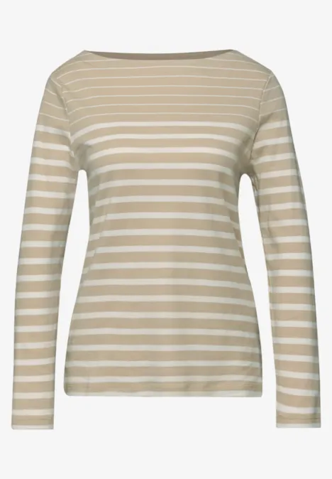Gestreept shirt cotton beige