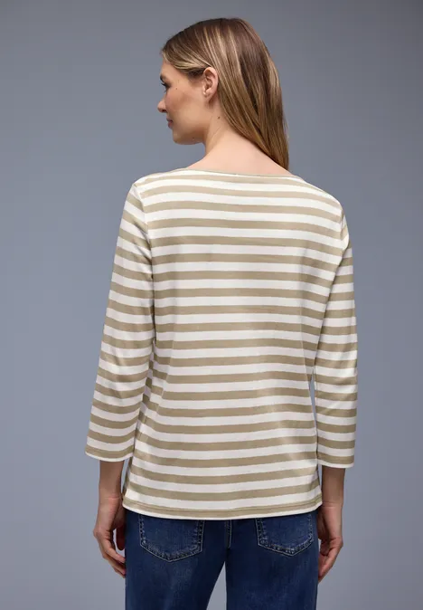 Gestreept shirt cotton beige