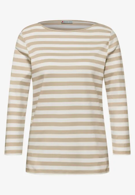 Gestreept shirt cotton beige