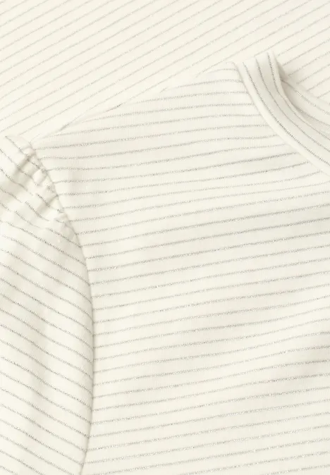 Lichtbeige longsleeve met fijne, donkere horizontale strepen van katoen.