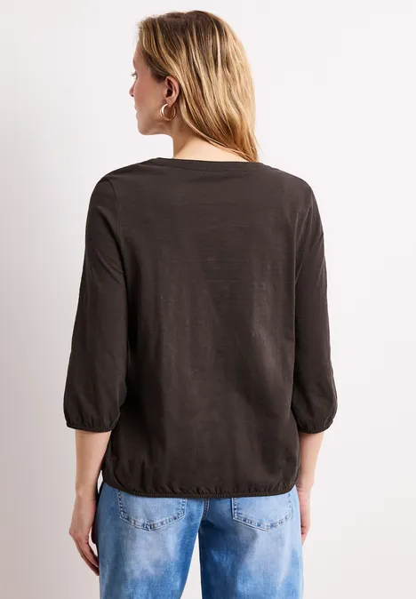 3/4-Arm Shirt mit Split Neck und Knöpfen espresso brown