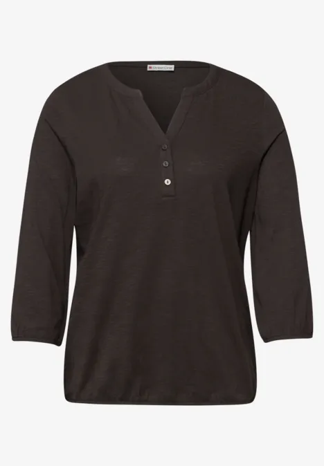 3/4-Arm Shirt mit Split Neck und Knöpfen espresso brown