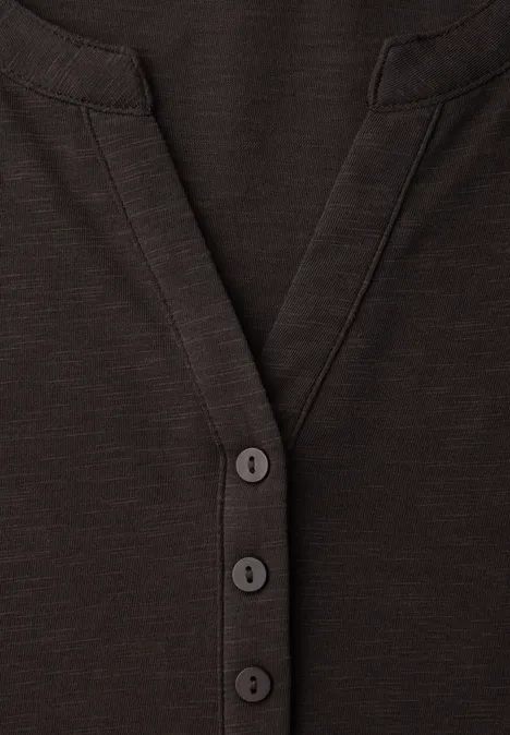 3/4-Arm Shirt mit Split Neck und Knöpfen espresso brown