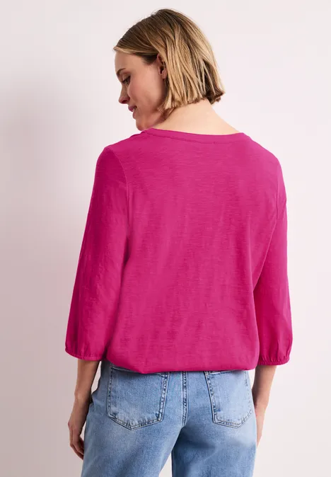 3/4-Arm Shirt mit Split Neck und Knöpfen magenta dream