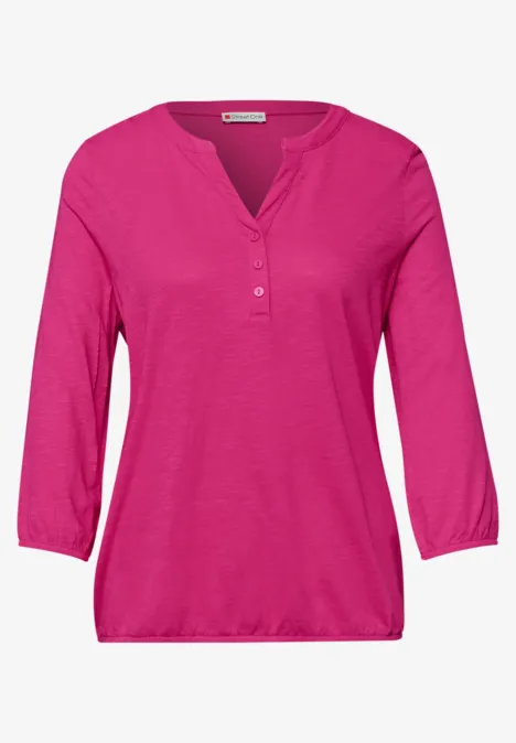 3/4-Arm Shirt mit Split Neck und Knöpfen magenta dream