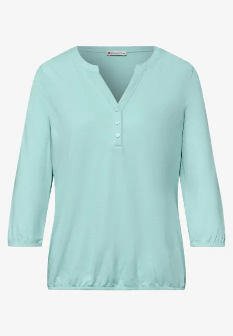 3/4-Arm Shirt mit Split Neck und Knöpfen misty mint