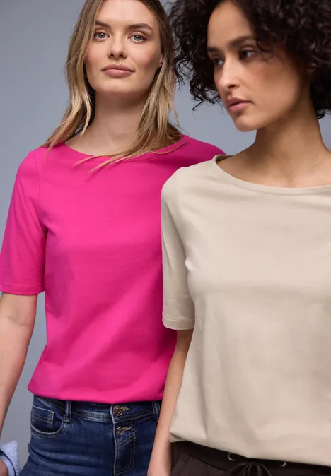 Basic Shirt im 2er-Pack cotton beige/magenta dream