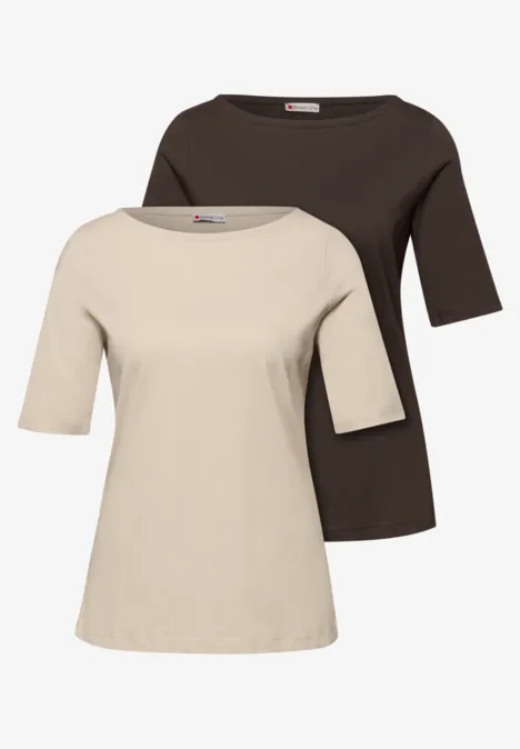 Basic Shirt in een 2-pack cotton beige/espresso brown