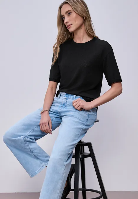 T-Shirt mit Rundhals im Strick-Look Black