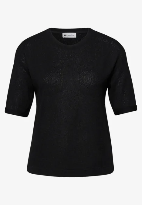 T-shirt à col rond en tricot Black