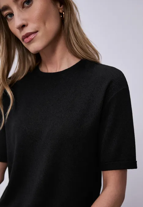 T-shirt à col rond en tricot Black