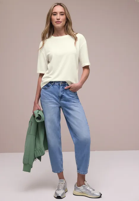 T-Shirt mit Rundhals im Strick-Look off white