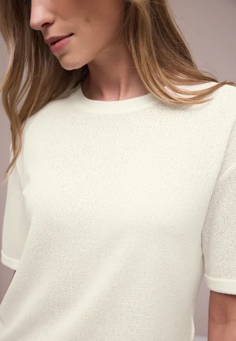 T-shirt à col rond en tricot off white