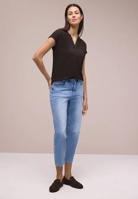 T-shirt à col fendu dans un look tricoté espresso brown