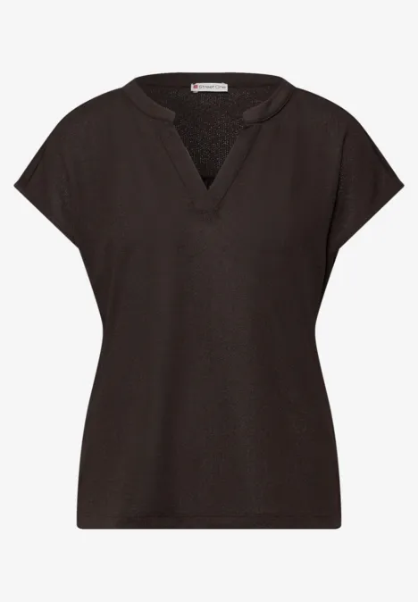 T-shirt à col fendu dans un look tricoté espresso brown