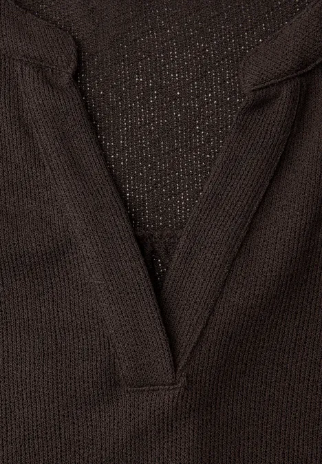T-shirt à col fendu dans un look tricoté espresso brown