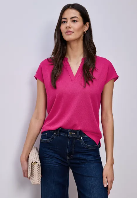 Shirt mit Split Neck im Strick-Look magenta dream