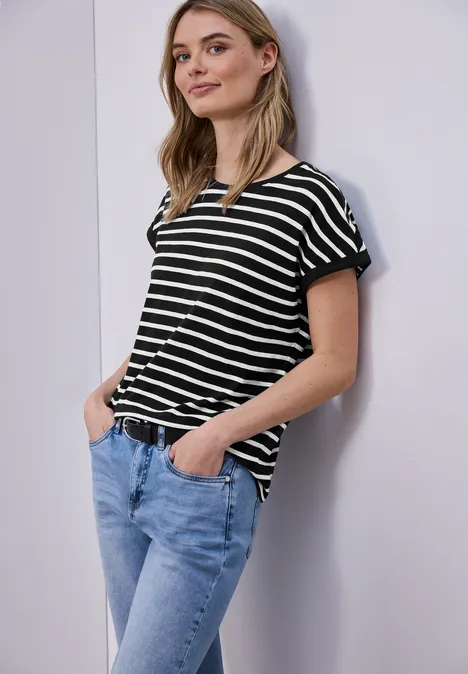 Dropped Shoulder T-Shirt mit Streifen Black