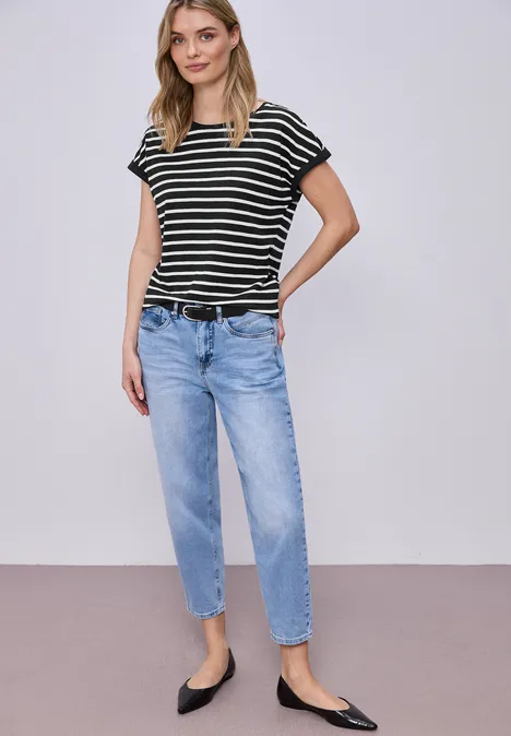 T-shirt à rayures Dropped Shoulder Black