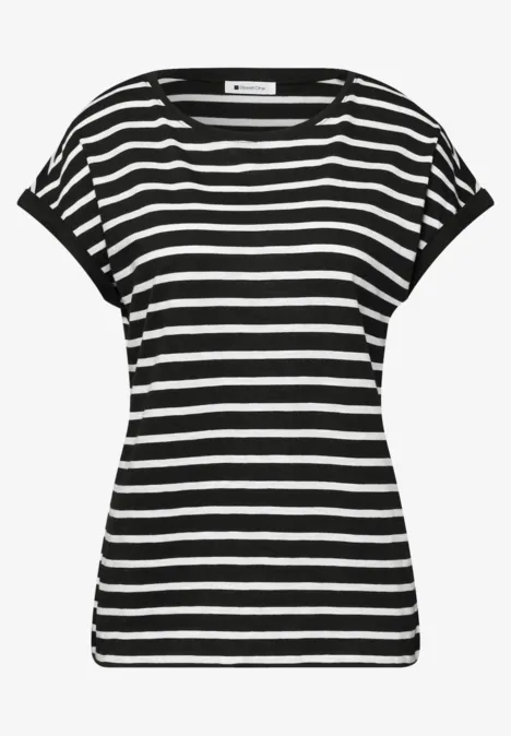 T-shirt à rayures Dropped Shoulder Black