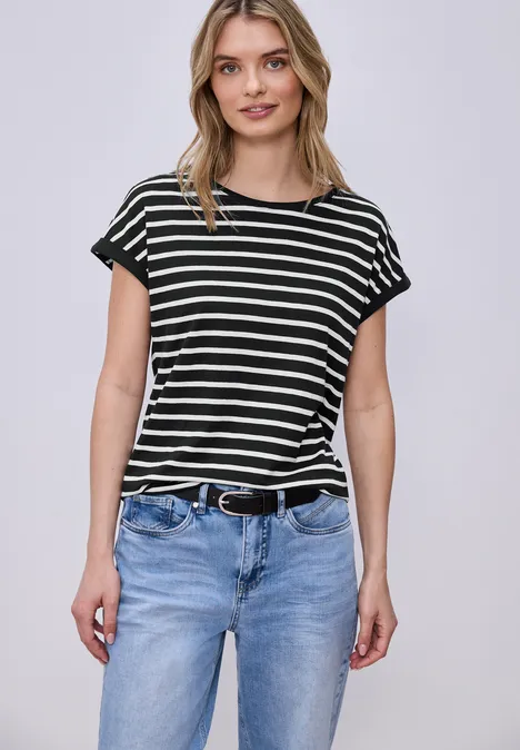 T-shirt à rayures Dropped Shoulder Black