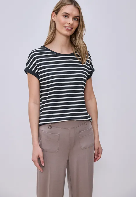 T-shirt à rayures Dropped Shoulder shadowed navy