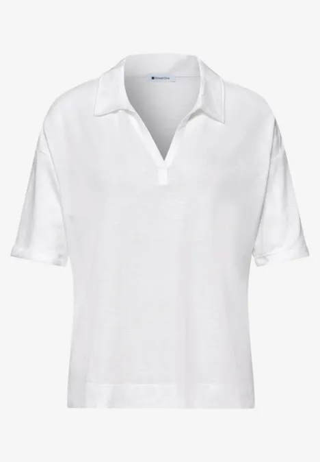 Wit damespoloshirt met korte mouwen en V-hals