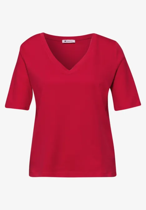 Basic T-Shirt mit V-Neck salsa red